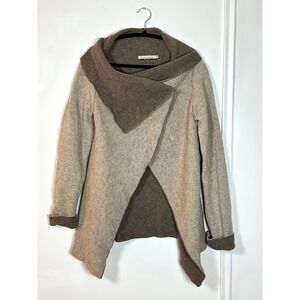 Chiaramente Italian Wool Shawl Cardigal Sweater M Womens Tan Knit Draped